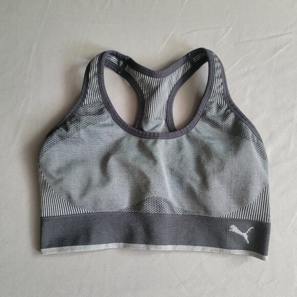 Puma Sports Bra Womens M Grey Racerback Light Support Activewear Gym Yoga Run - Picture 1 of 7